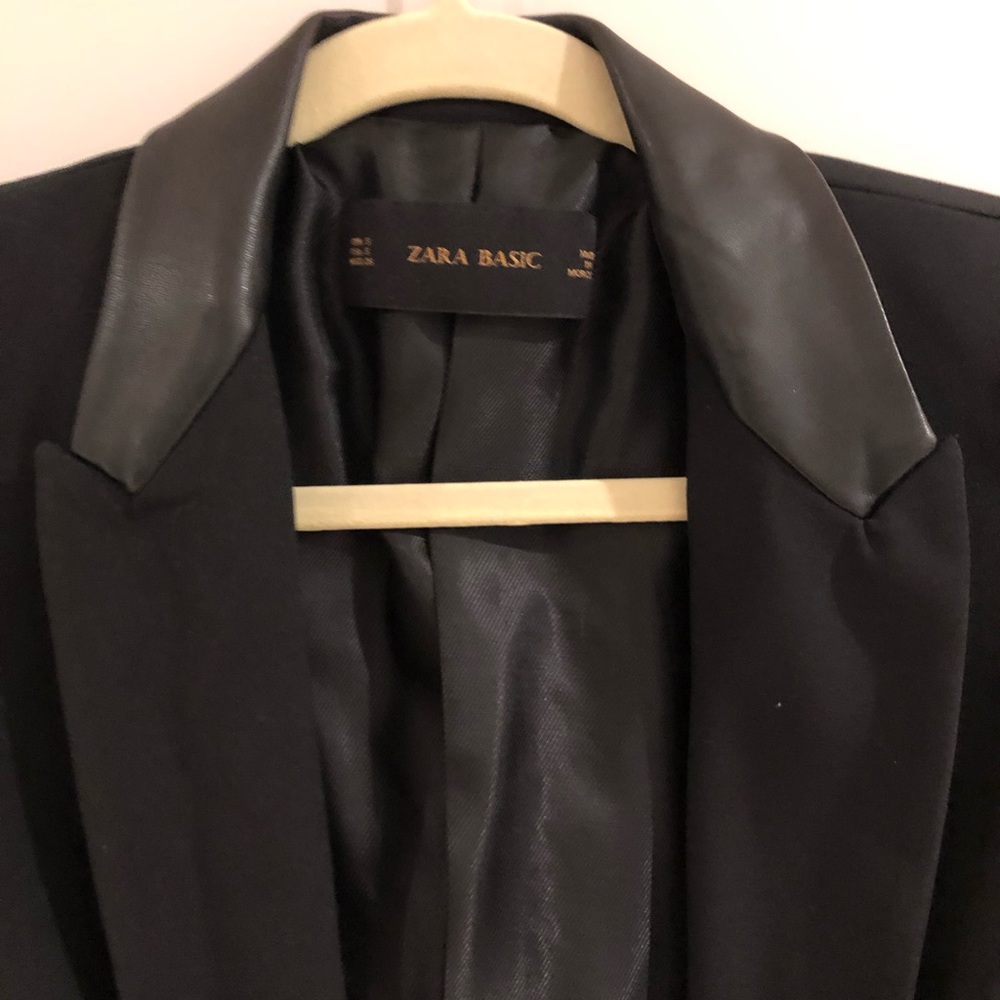 Zara faux leather detail black blazer.
